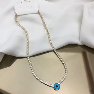 Evil eye necklace girls dainty beaded tennis necklace